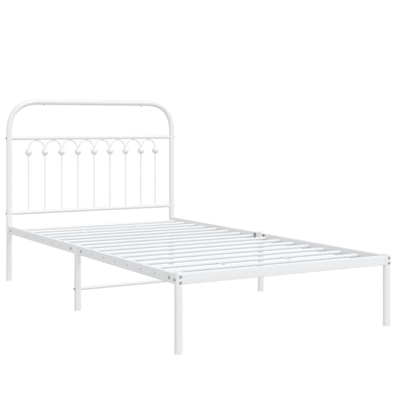 vidaXL Rectangular Transitional Steel Twin Bed Frame in White