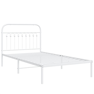 vidaXL Rectangular Transitional Steel Twin Bed Frame in White