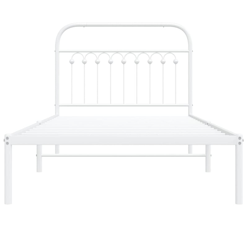 vidaXL Rectangular Transitional Steel Twin Bed Frame in White