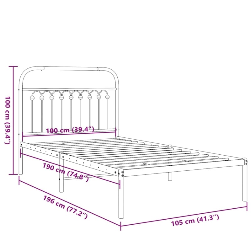 vidaXL Rectangular Transitional Steel Twin Bed Frame in White
