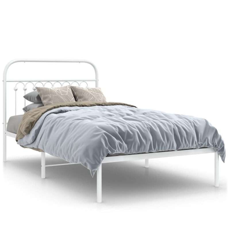 vidaXL 39.4 x 78.7 Rectangular Bed Frame in White Steel
