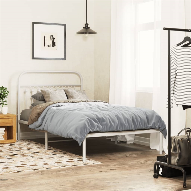 vidaXL 39.4 x 78.7 Rectangular Bed Frame in White Steel