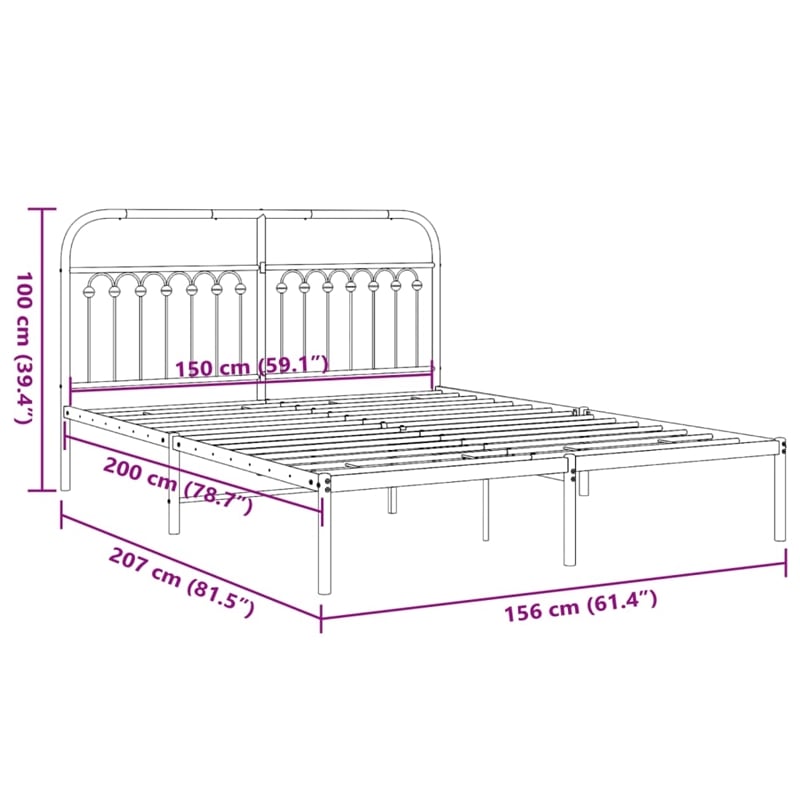 vidaXL Modern Rectangular Steel King Bed Frame in White