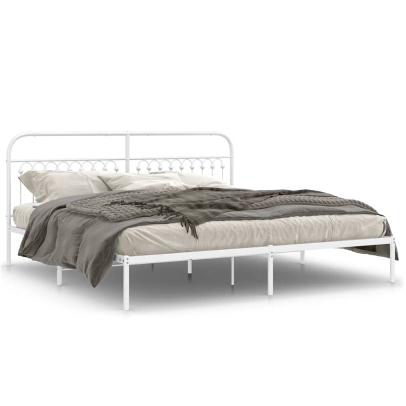 vidaXL Rectangular Powder-Coated Steel Full Bed Frame in White