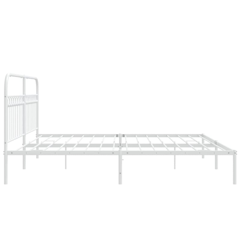 vidaXL Rectangular Powder-Coated Steel Full Bed Frame in White
