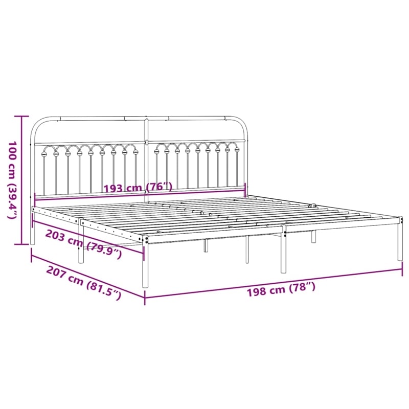 vidaXL Rectangular Powder-Coated Steel Full Bed Frame in White