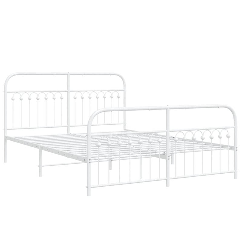 vidaXL Rectangular Powder-Coated Steel Full Bed Frame in White