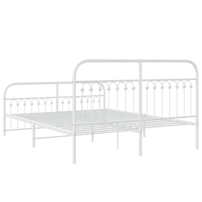vidaXL Rectangular Powder-Coated Steel Full Bed Frame in White