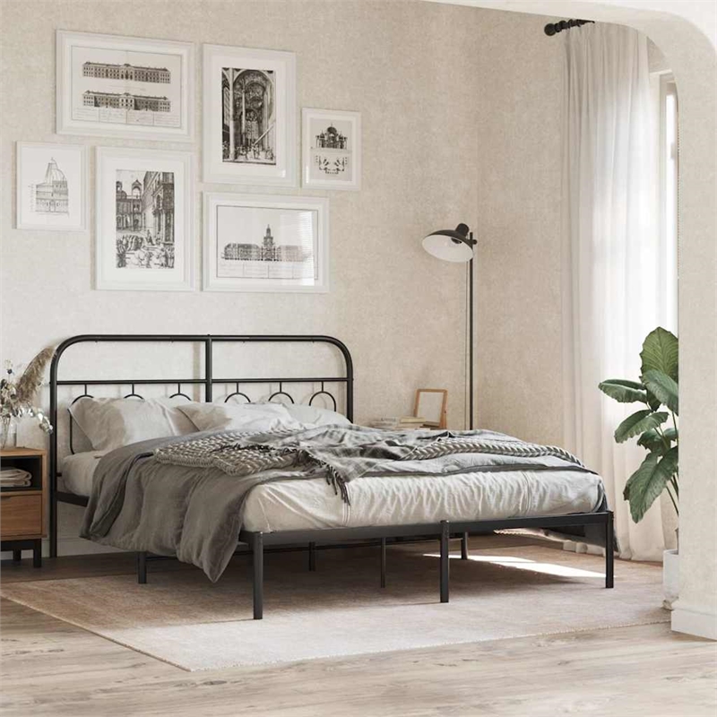 vidaXL Rectangular Powder-Coated Steel King Bed Frame in Black