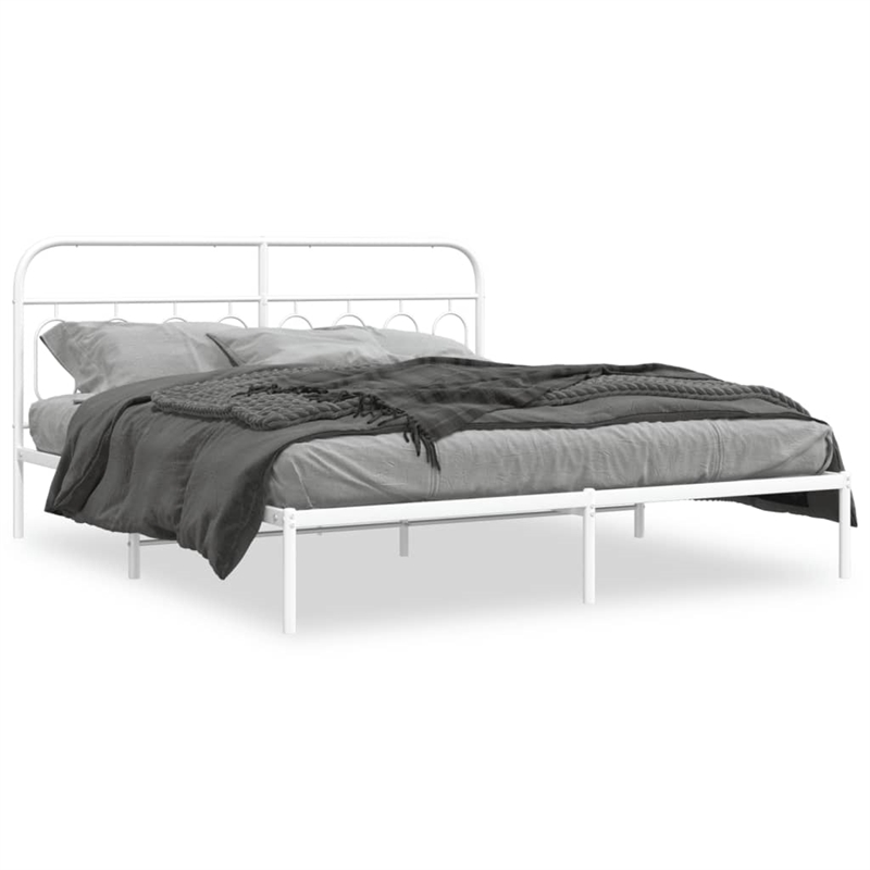 vidaXL Powder-Coated Steel King/Double Bed Frame in White