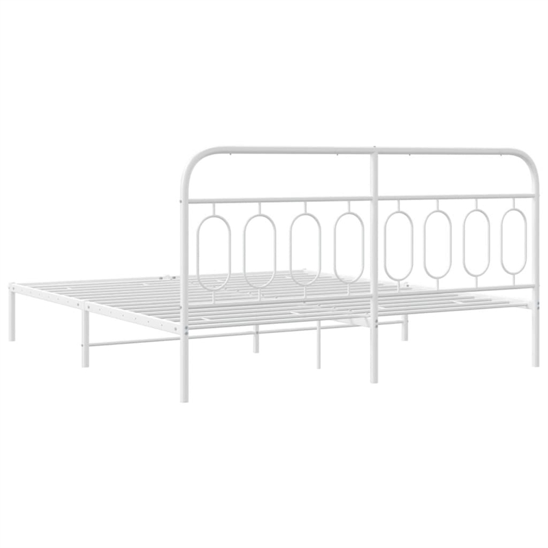 vidaXL Powder-Coated Steel King/Double Bed Frame in White