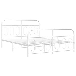 vidaXL Modern Rectangular Steel King Bed Frame in White