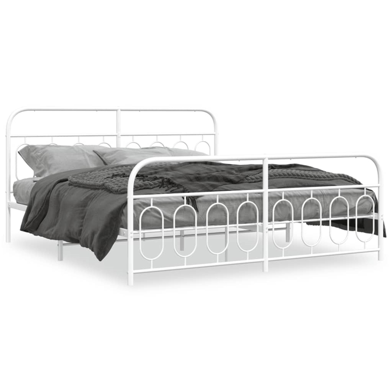 vidaXL Rectangular Powder-Coated Steel Full Bed Frame in White