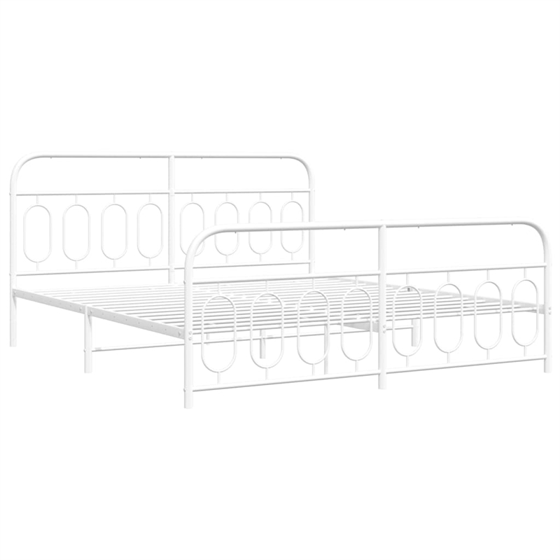 vidaXL Rectangular Powder-Coated Steel Full Bed Frame in White