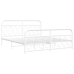 vidaXL Rectangular Powder-Coated Steel Full Bed Frame in White