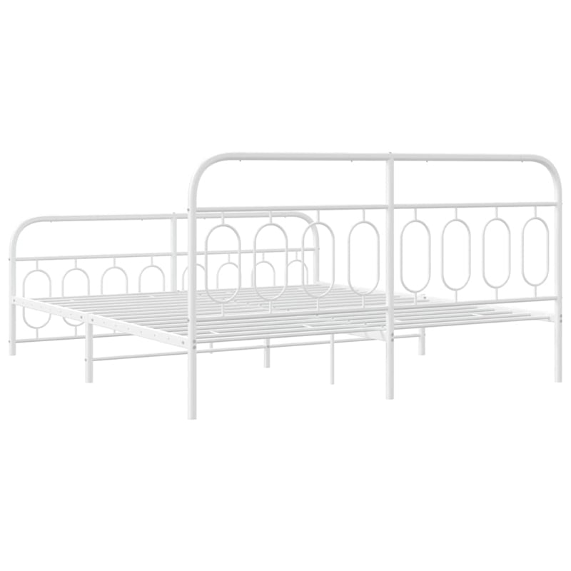vidaXL Rectangular Powder-Coated Steel Full Bed Frame in White