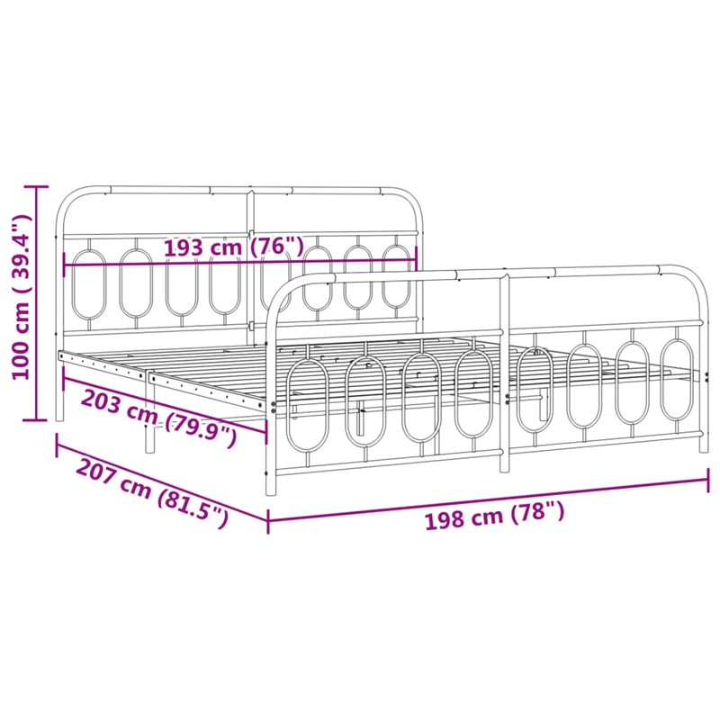 vidaXL Rectangular Powder-Coated Steel Full Bed Frame in White