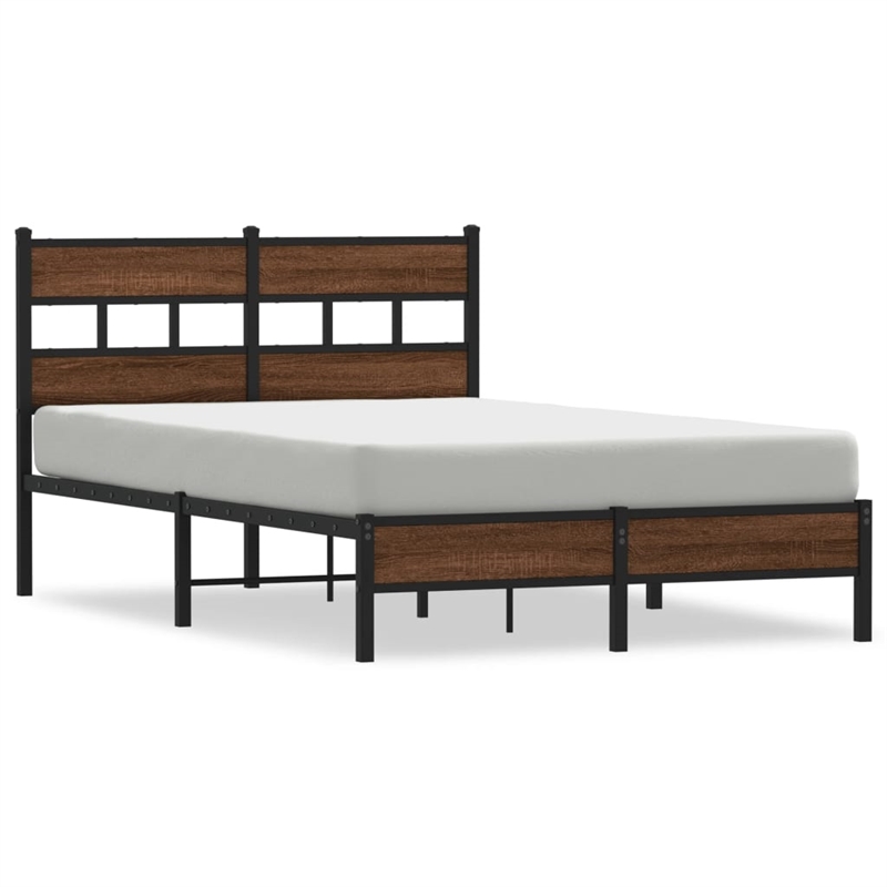 vidaXL Engineered Wood Steel Small Bed Frame in Brown Oak