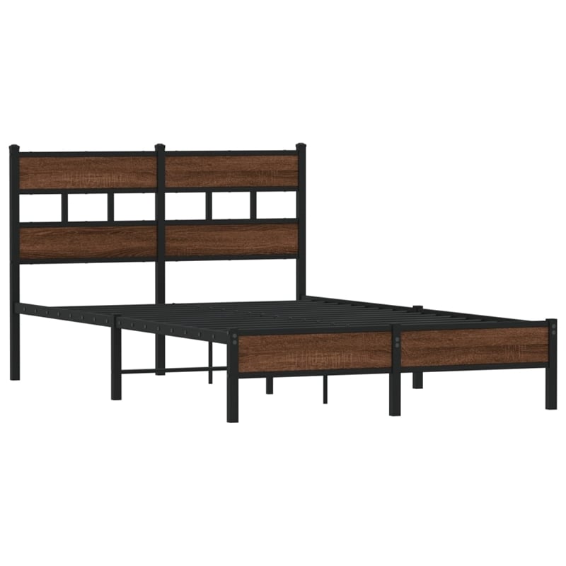 vidaXL Engineered Wood Steel Small Bed Frame in Brown Oak