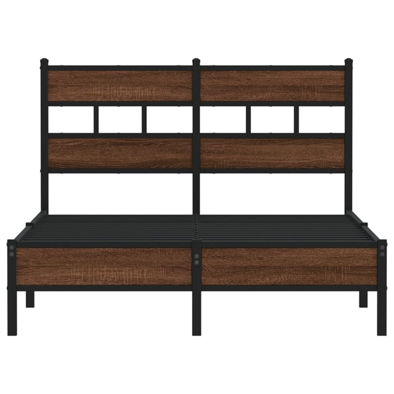 vidaXL Engineered Wood Steel Small Bed Frame in Brown Oak