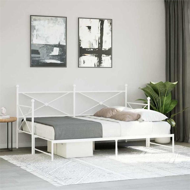 vidaXL Steel Daybed With Trundle in White