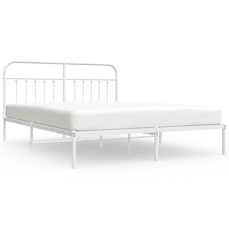 vidaXL Rectangular Powder-Coated Steel Full Bed Frame in White