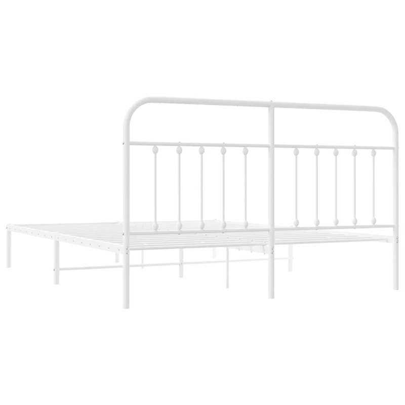 vidaXL Rectangular Powder-Coated Steel Full Bed Frame in White