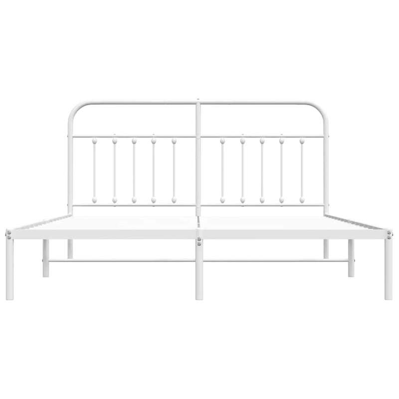 vidaXL Rectangular Powder-Coated Steel Full Bed Frame in White