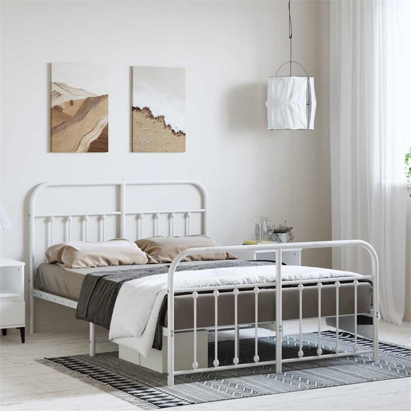 vidaXL 53.1x74.8 Powder-Coated Steel Bed Frame in White