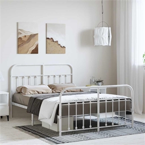 vidaXL 53.1x74.8 Powder-Coated Steel Bed Frame in White