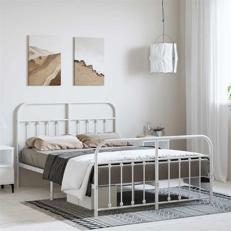 vidaXL 53.1x74.8 Powder-Coated Steel Bed Frame in White
