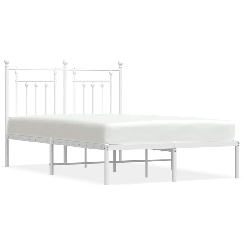vidaXL Rectangular Powder-Coated Steel Full Bed Frame in White