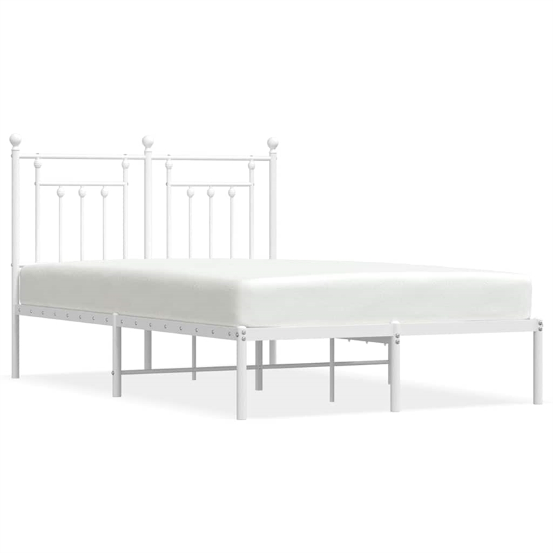 vidaXL Rectangular Powder-Coated Steel Full Bed Frame in White