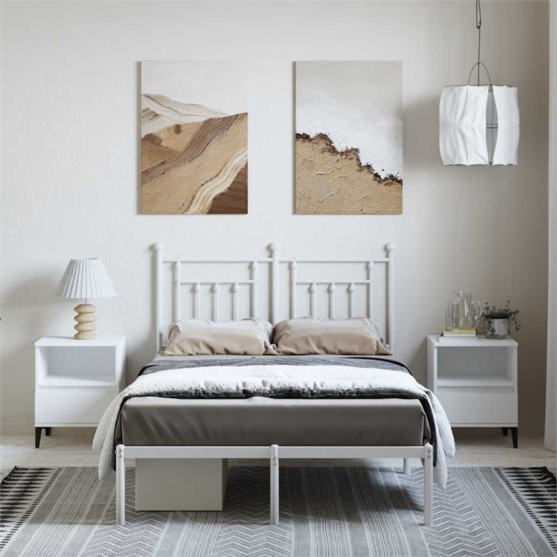 vidaXL Rectangular Powder-Coated Steel Full Bed Frame in White