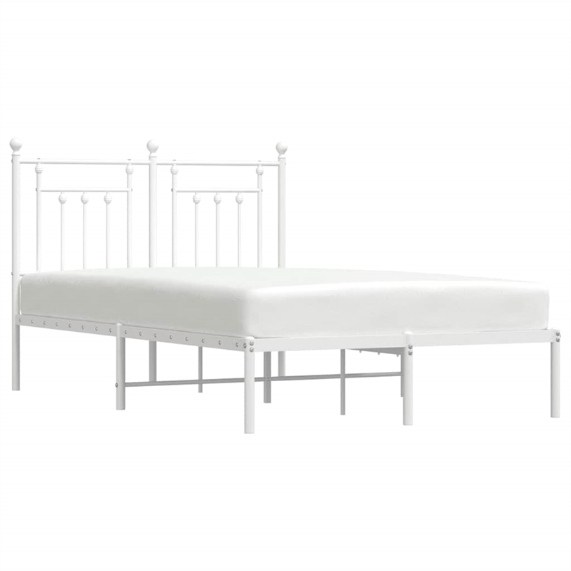 vidaXL Rectangular Powder-Coated Steel Full Bed Frame in White