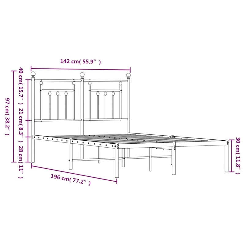 vidaXL Rectangular Powder-Coated Steel Full Bed Frame in White