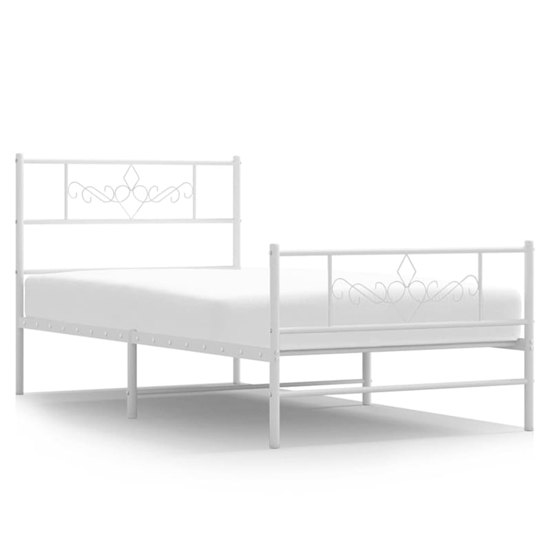 vidaXL Rectangular Steel Single Modern Bed Frame in White