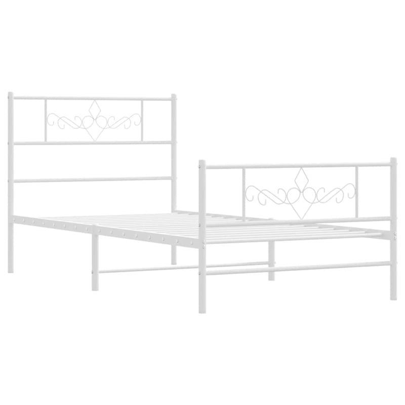 vidaXL Rectangular Steel Single Modern Bed Frame in White