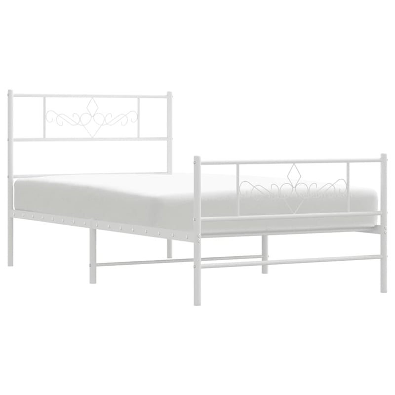 vidaXL Rectangular Steel Single Modern Bed Frame in White