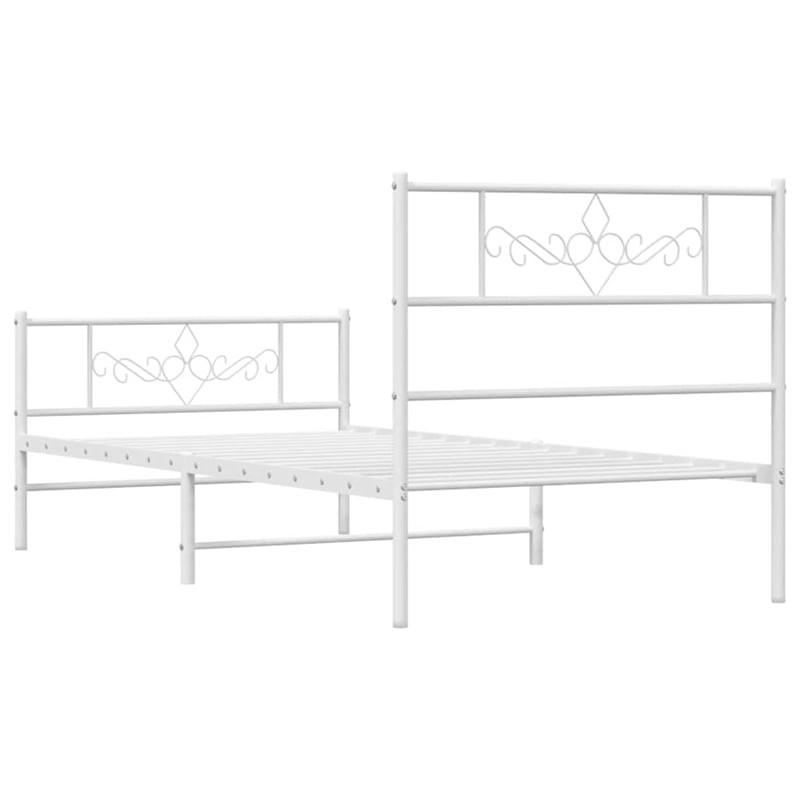vidaXL Rectangular Steel Single Modern Bed Frame in White