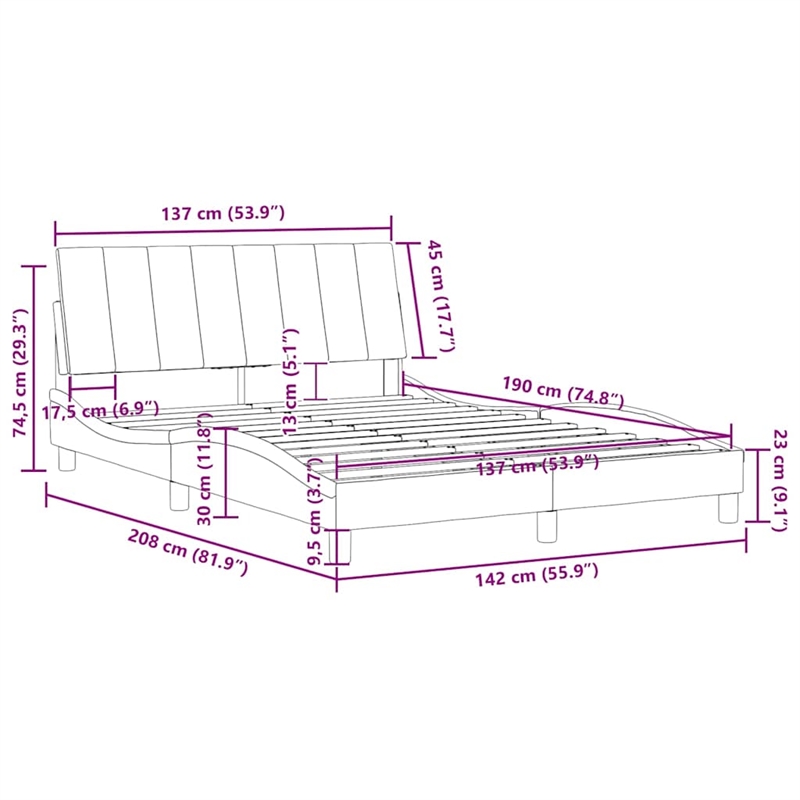 vidaXL Velvet Full Bed Frame in Light Grey