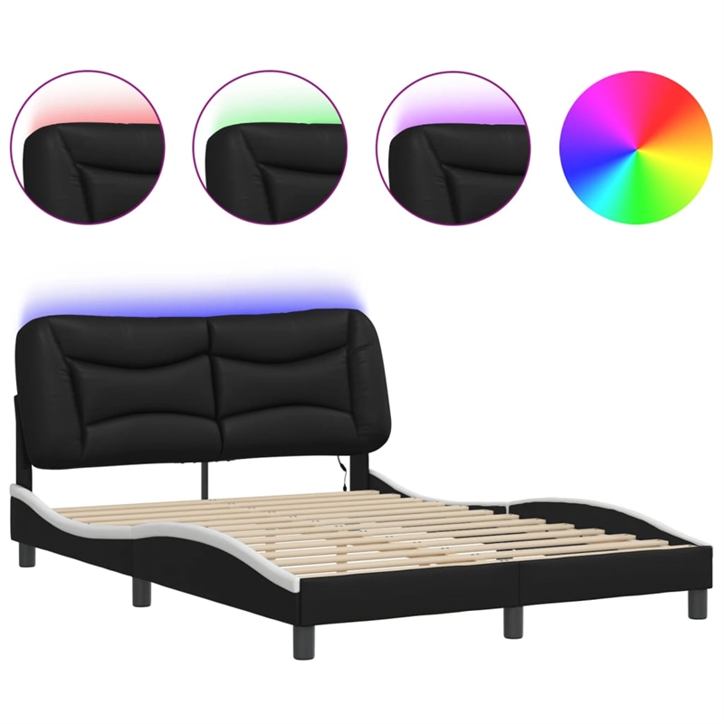 vidaXL Faux Leather Full Bed Frame in Black and White