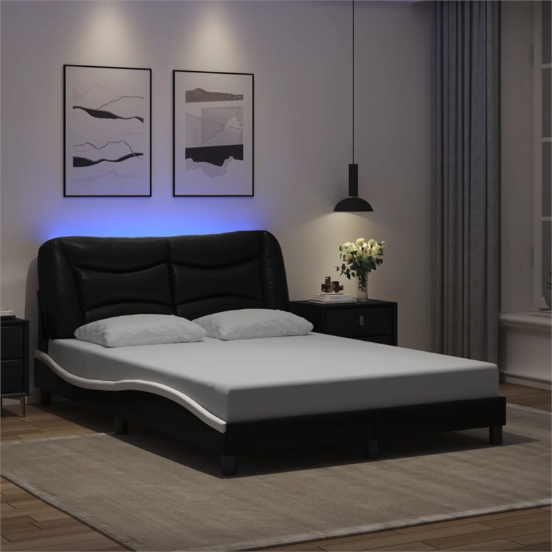 vidaXL Faux Leather Full Bed Frame in Black and White