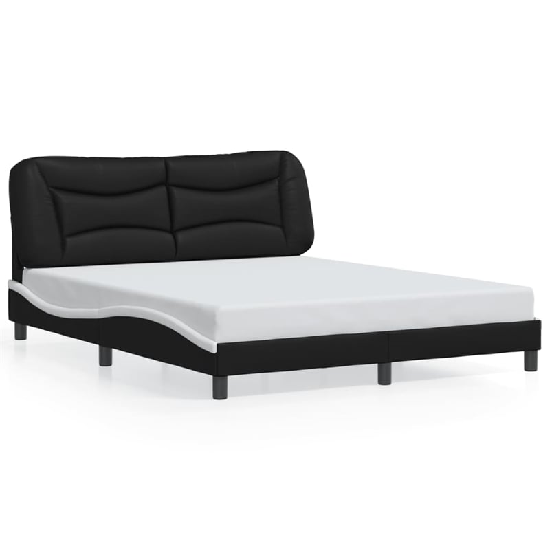 vidaXL Engineered Wood Faux Leather Queen Bed Frame in Black and White