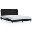 vidaXL Engineered Wood Faux Leather Queen Bed Frame in Black and White
