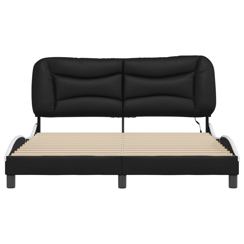 vidaXL Engineered Wood Faux Leather Queen Bed Frame in Black and White