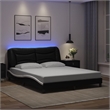 vidaXL Engineered Wood Faux Leather Queen Bed Frame in Black and White
