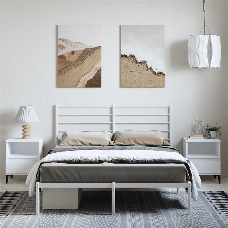 vidaXL Powder-Coated Steel King Size Bed Frame in White