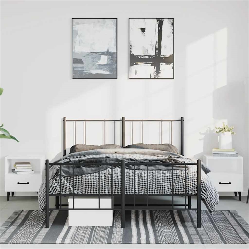 vidaXL Powder-Coated Steel King Bed Frame in Black