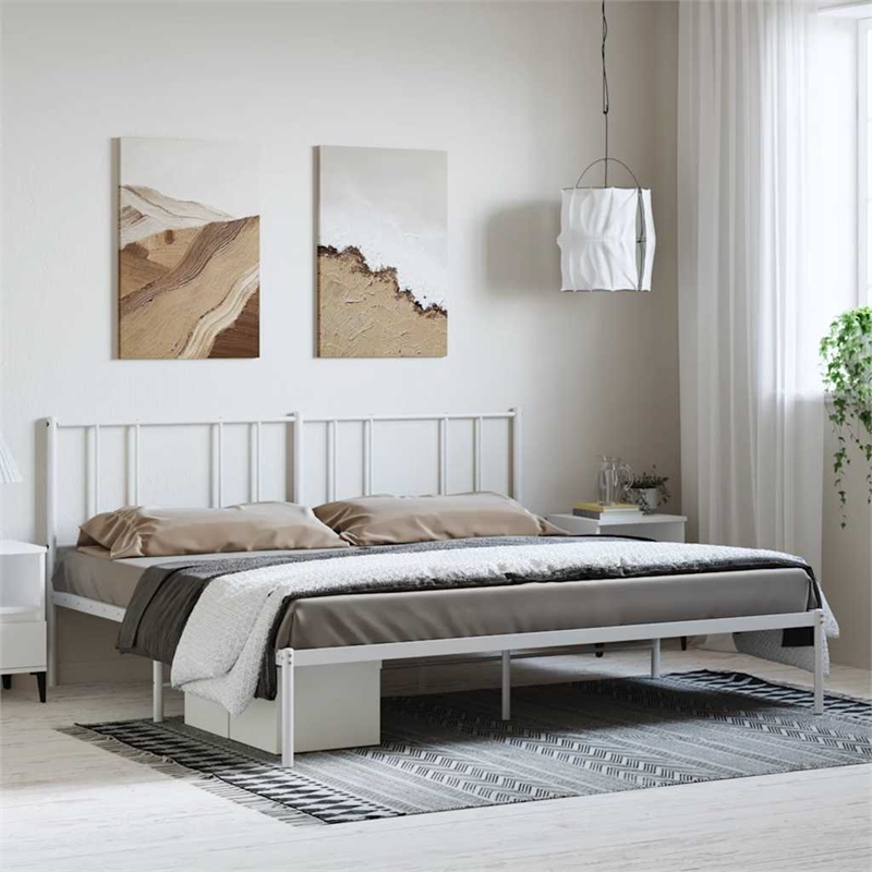 vidaXL Steel Cal King/Double Powder-Coated Bed Frame in White
